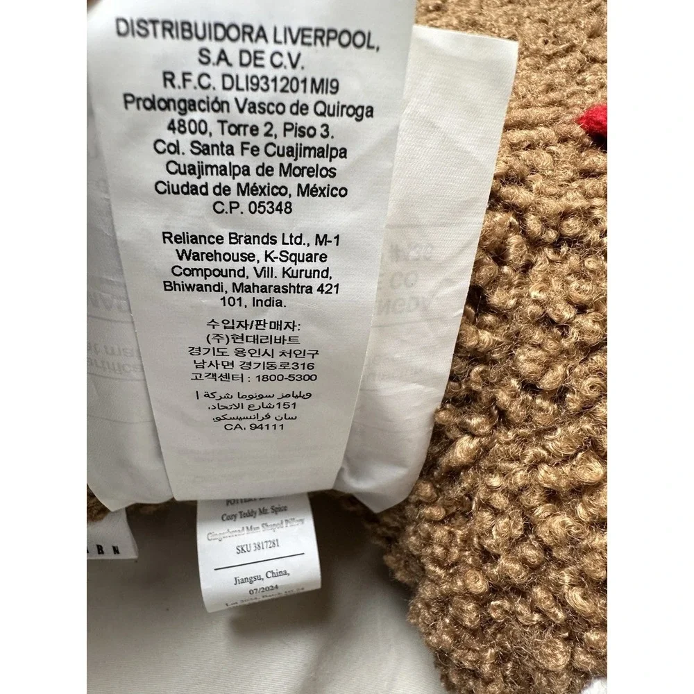 Pottery Barn Gingerbread Man Teddy Faux Fur Pillow 16.5